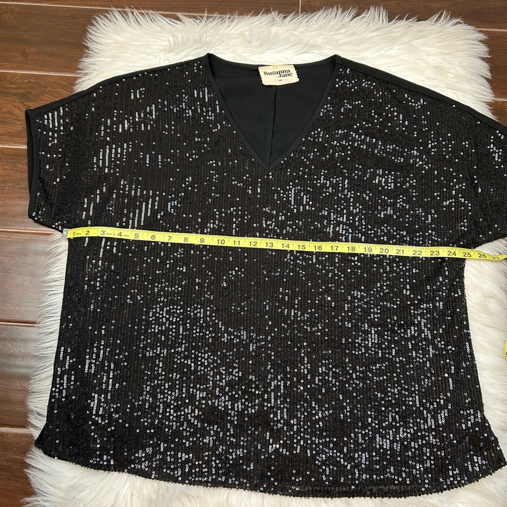 Savanna Jane Womens Sequin Top Size 1X Black Glam Concert Festival Cowgirl - Picture 7 of 7